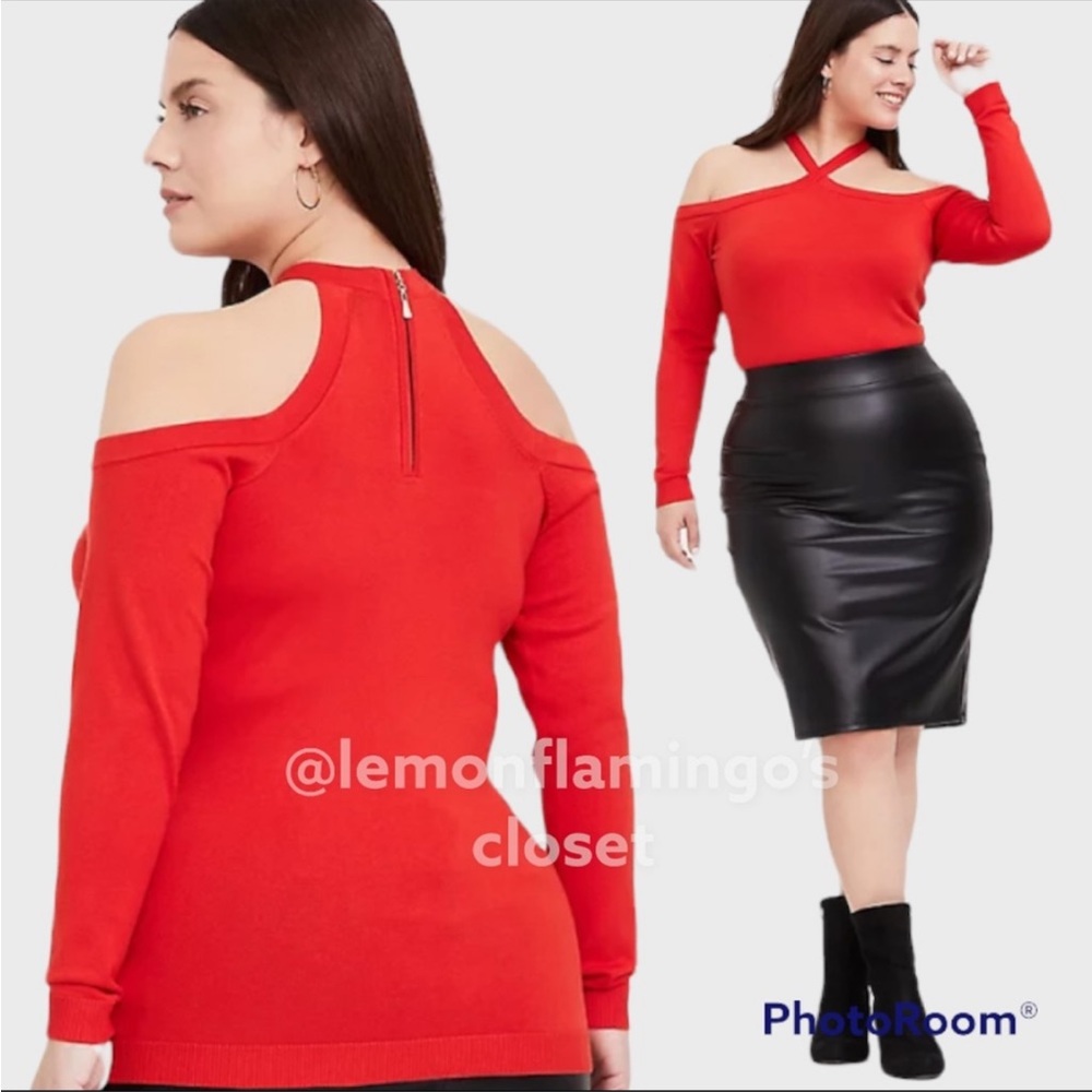 NWOT TORRID ORANGE CRISSCROSS COLD SHOULDER TOP SWEATER SHIRT